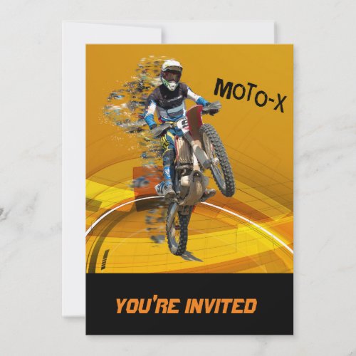 Motocross Wheelie in Pieces Abstract Desert Text Invitation