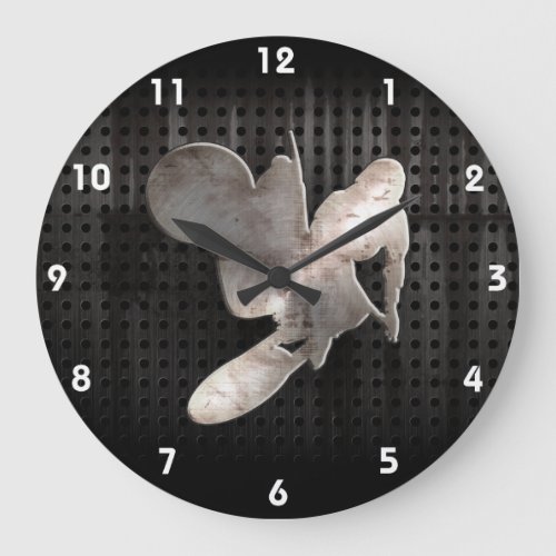 Motocross Whip Cool Black Large Clock