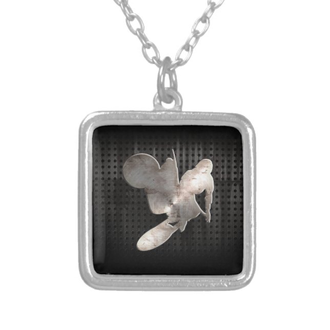 Motocross Whip; Cool Black Silver Plated Necklace (Front)