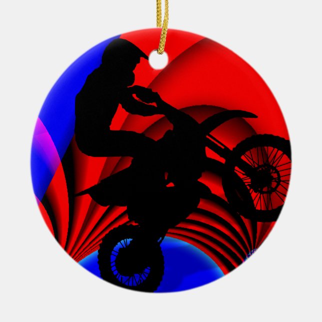 Motocrossing Going Loopy Ceramic Ornament (Front)