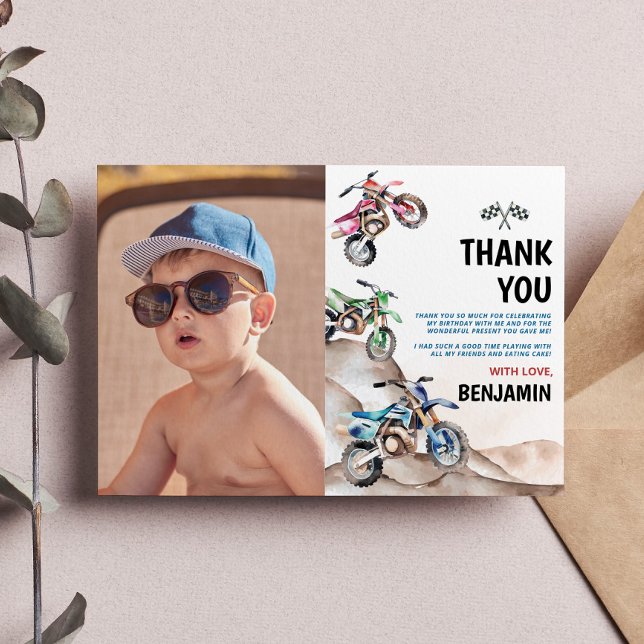 Motocycle Birthday Photo Thank You Card (Creator Uploaded)