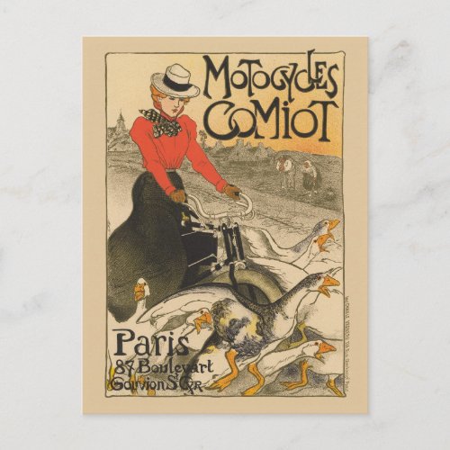 Motocycles Comiot France Vintage Poster 1899 Postcard