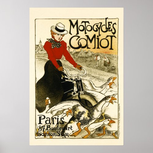 MOTOCYCLES COMIOT Paris Bicycle Theophile Steinlen Poster