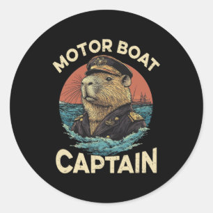 Motor Boat Captain Funny Capybara Mariner Classic Round Sticker