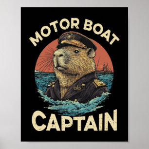 Motor Boat Captain Funny Capybara Mariner Poster