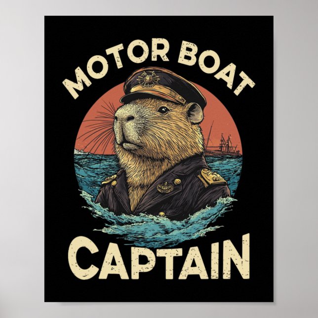 Motor Boat Captain Funny Capybara Mariner  Poster (Front)