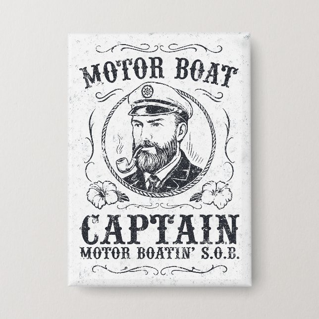 Motor Boat Captain Funny Pontoon Boating Button (Front)
