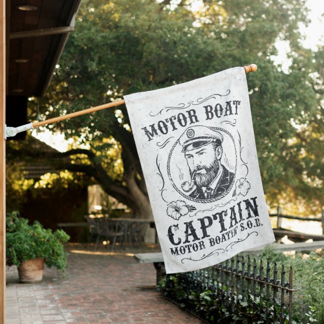 Motor Boat Captain Funny Pontoon Boating House Flag (In SItu)