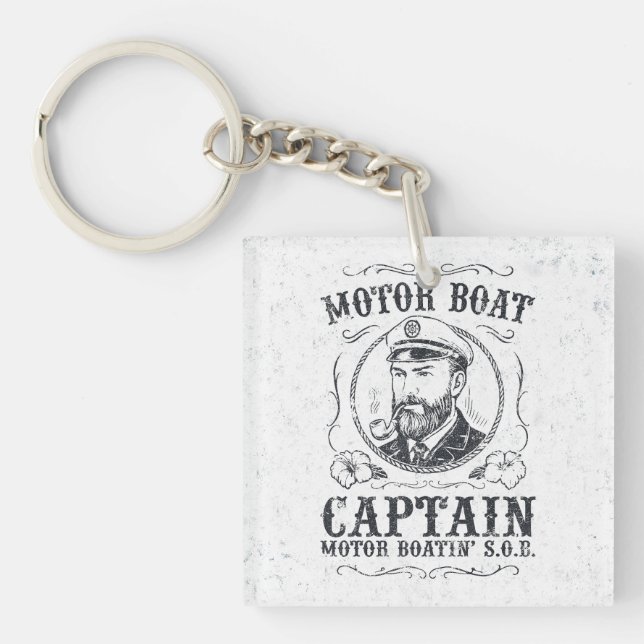 Motor Boat Captain Funny Pontoon Boating Keychain (Front)