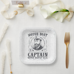 Motor Boat Captain Funny Pontoon Boating Paper Plates