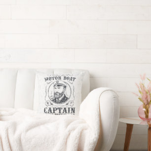 Motor Boat Captain Funny Pontoon Boating Throw Pillow