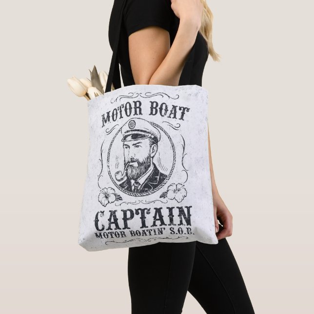 Motor Boat Captain Funny Pontoon Boating Tote Bag (Close Up)