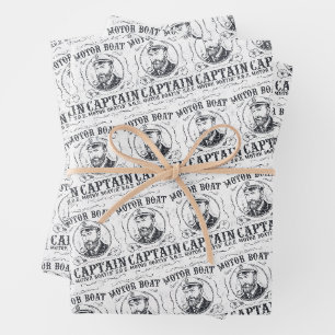 Motor Boat Captain Funny Pontoon Boating Wrapping Paper Sheets