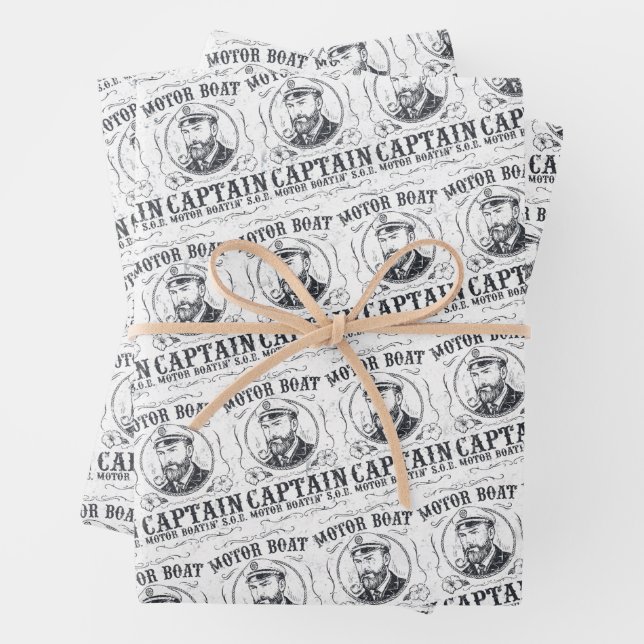 Motor Boat Captain Funny Pontoon Boating Wrapping Paper Sheets (In situ)