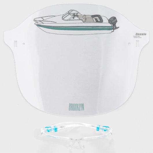 Motor boat cartoon illustration face shield (Front w/Glasses)