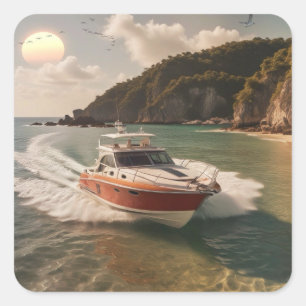 Motor Boat Square Sticker