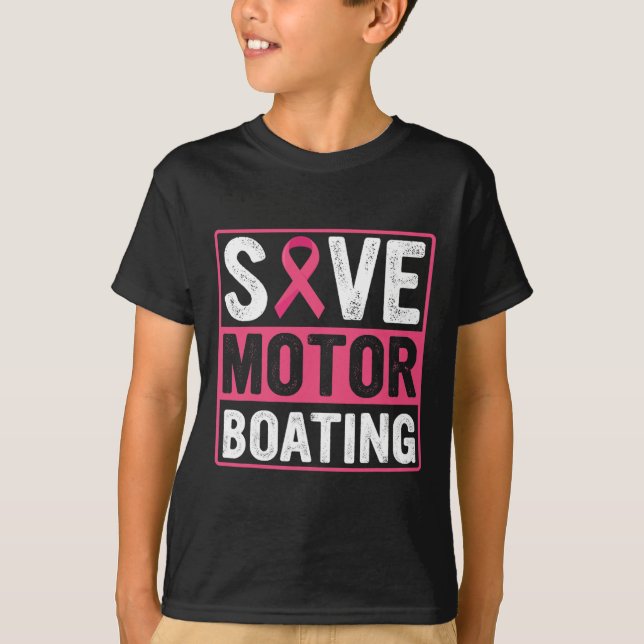 Motor Boating Breast Cancer Pink Ribbon  T-Shirt (Front)