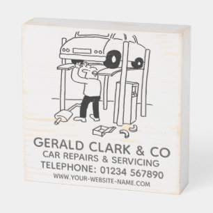 Motor Car Repairs & Servicing Square Wooden Box Sign
