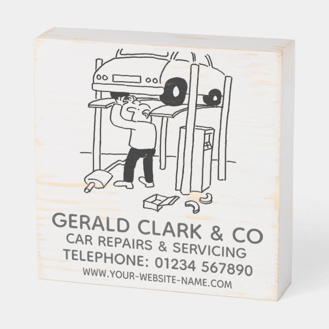 Motor Car Repairs & Servicing Square Wooden Box Sign (Angled Horizontal)