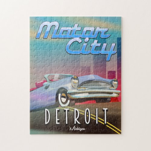 Motor City Detroit Michigan travel poster Jigsaw Puzzle