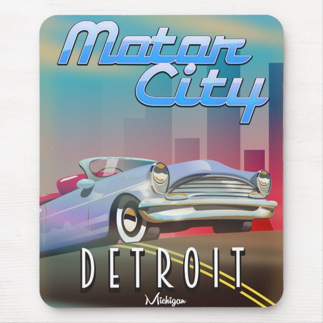 Motor City Detroit Michigan travel poster. Mouse Pad (Front)