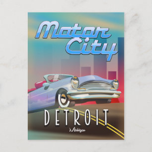 Motor City Detroit Michigan travel poster. Postcard