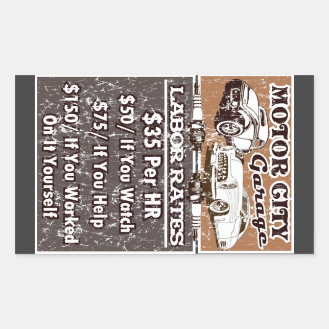 MOTOR CITY Labor Rates Toolbox Rectangular Sticker (Front)