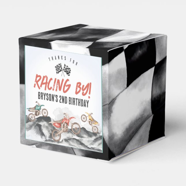 Motor Dirt Bike Adventure Outdoor Birthday Party  Favor Boxes (Back Side)