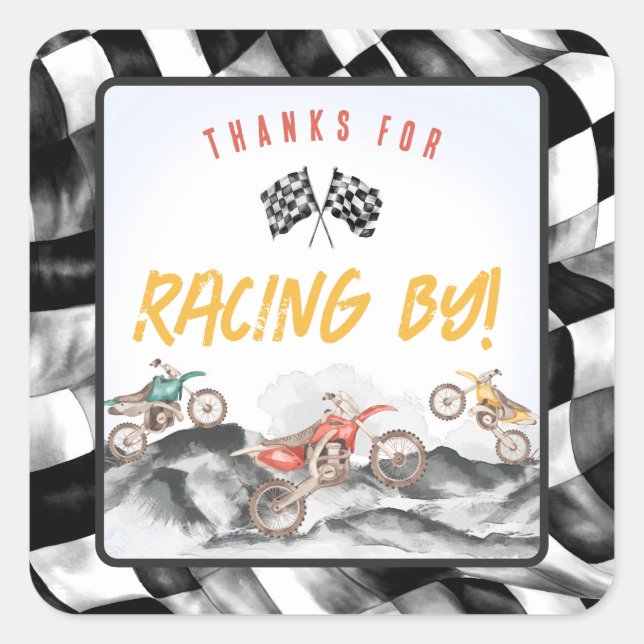 Motor Dirt Bike Birthday Party Favor Square Sticker (Front)