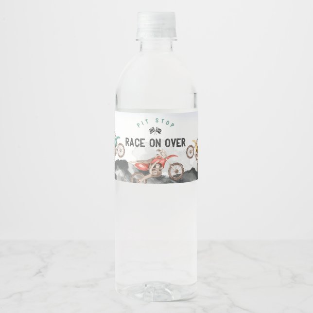 Motor Dirt Bike Birthday Party Water Bottle Label (Front)