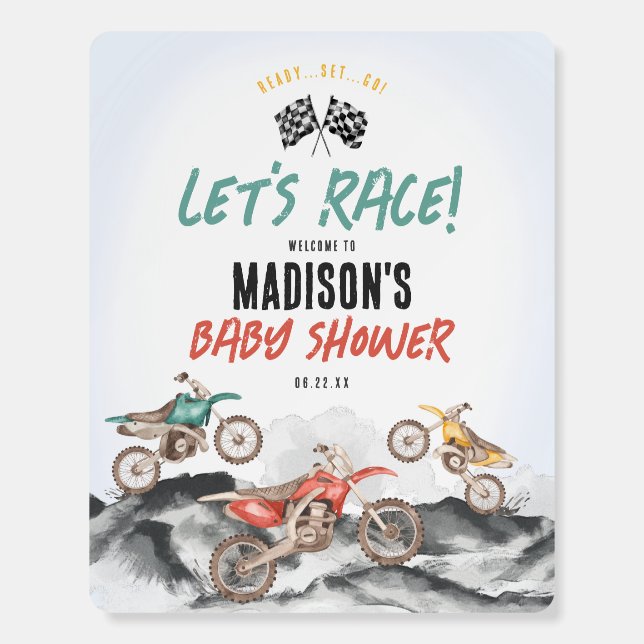 Motor Dirt Bike Boy Baby Shower Welcome Sign (Front)