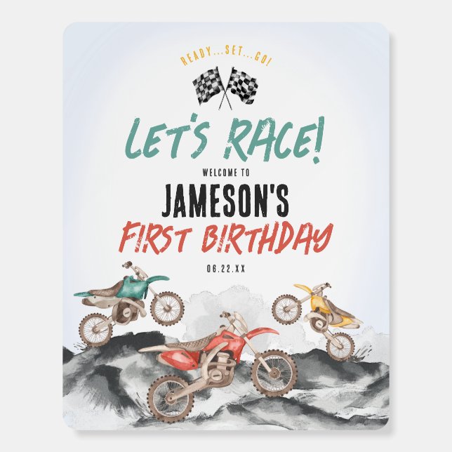 Motor Dirt Bike Boy Birthday Party Welcome Sign (Front)