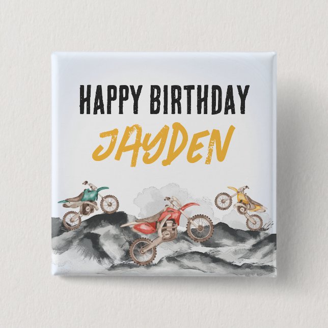 Motor Dirt Bike Fast One 1st birthday party Button (Front)