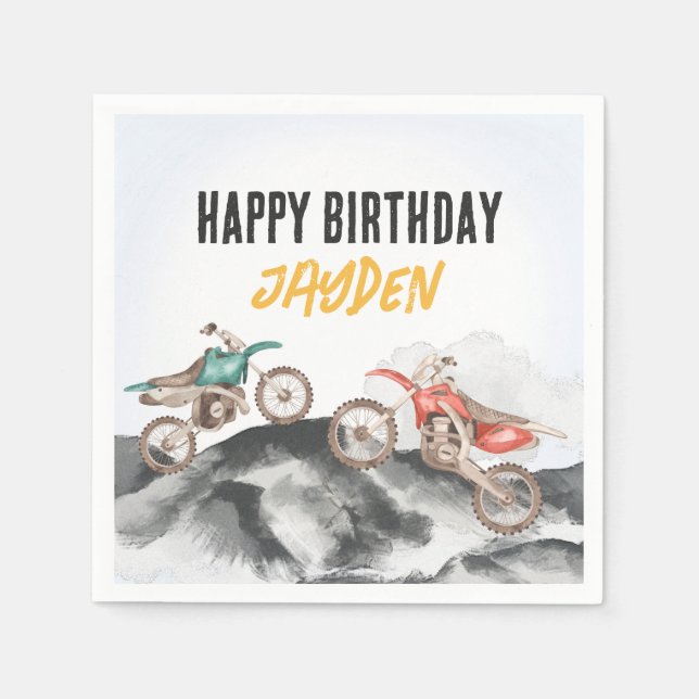 Motor Dirt Bike Fast One 1st birthday party Napkins (Front)
