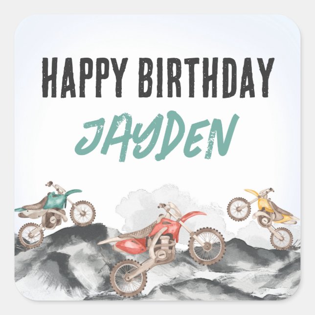 Motor Dirt Bike Fast One 1st birthday party Square Sticker (Front)
