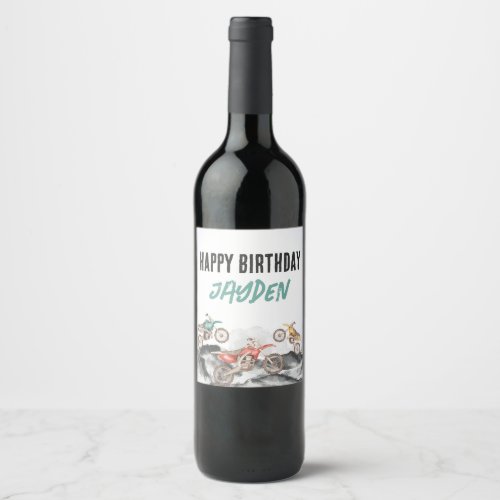 Motor Dirt Bike Outdoor birthday party Wine Label