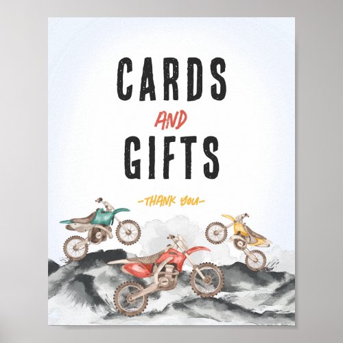 Motor Dirt Bike Shower Party Cards and Gifts Sign