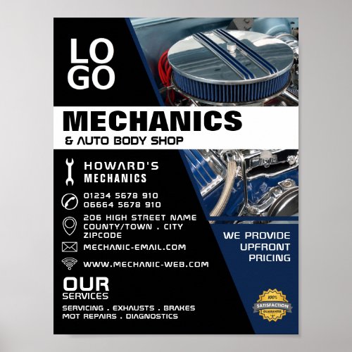 Motor Engine Auto Mechanic  Repairs Advertising Poster