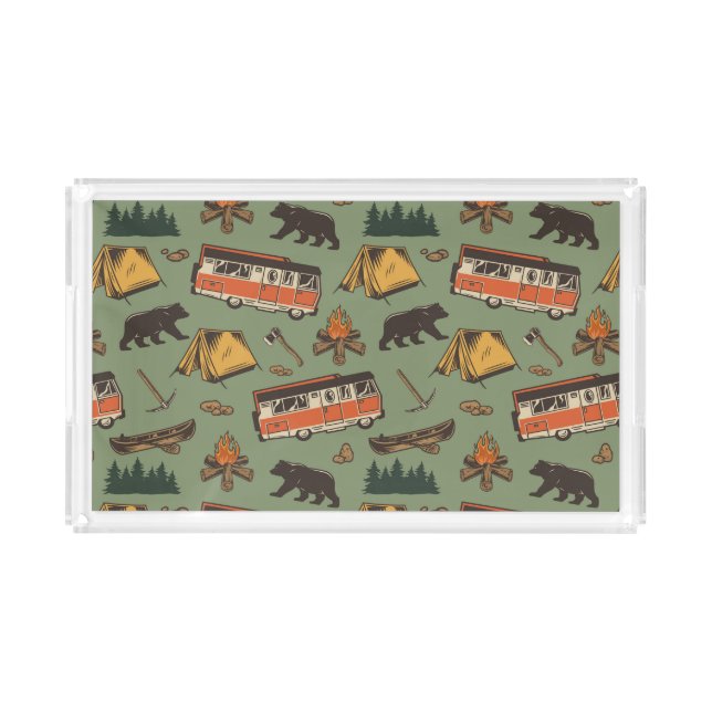 Motor Home Camp Adventures Pattern Acrylic Tray (Front)