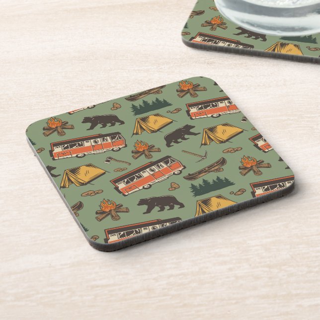 Motor Home Camp Adventures Pattern Beverage Coaster (Left Side)
