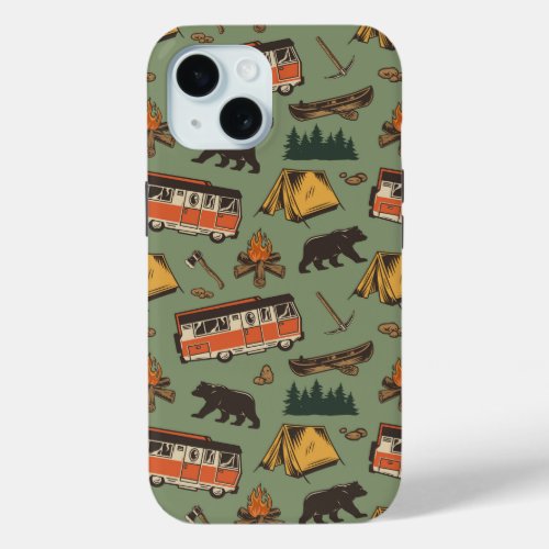Motor Home Camp Adventures Pattern iPhone 15 Case