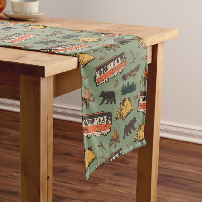 Motor Home Camp Adventures Pattern Medium Table Runner (In Situ)