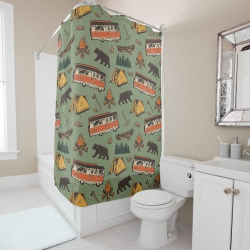 Motor Home Camp Adventures Pattern Shower Curtain