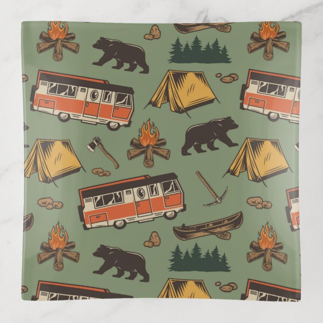 Motor Home Camp Adventures Pattern Trinket Tray (Front)