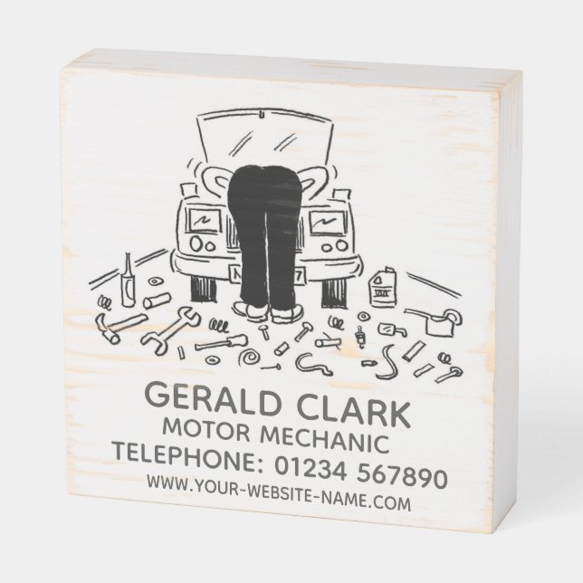 Motor Mechanic Square Wooden Box Sign (Angled Horizontal)