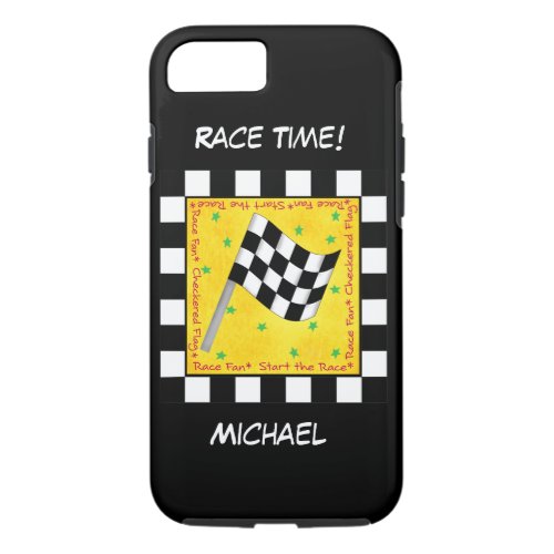 Motor Race Time Black White Checkered Flag Name iPhone 87 Case