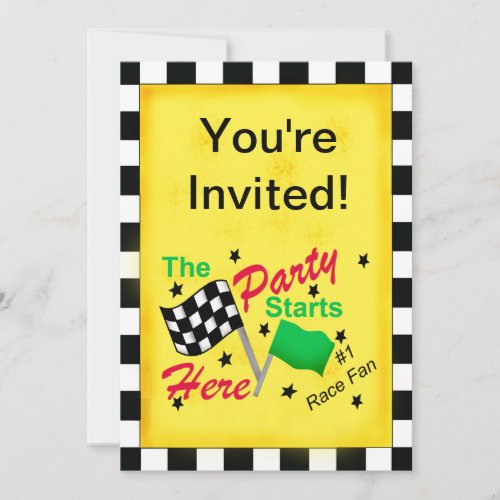 Motor Racing Black White Checkered Flag Invitation