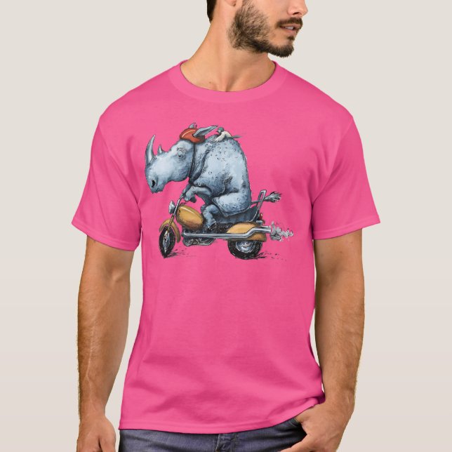 Motor-Rhino Motorcycle Rhinoceros Design T-Shirt (Front)