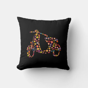 Motor Scooter Flower Pattern Throw Pillow
