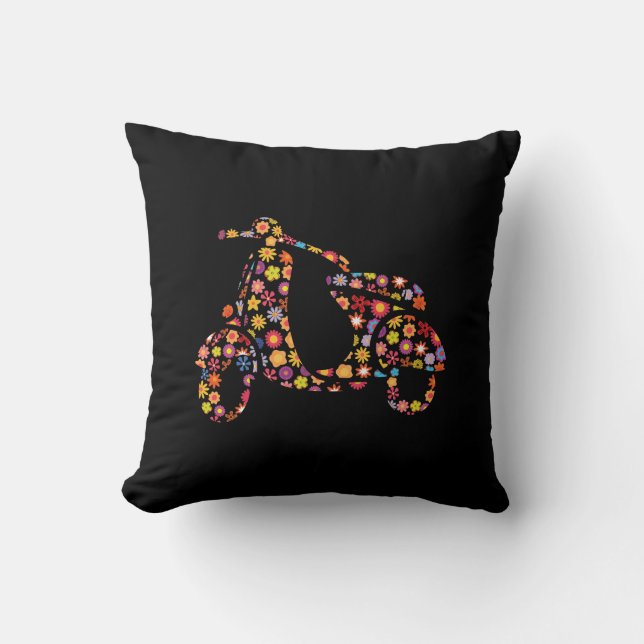 Motor Scooter Flower Pattern Throw Pillow (Front)